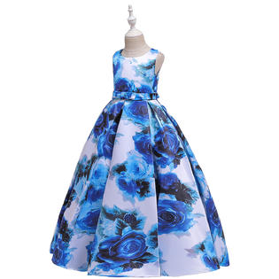 Kid Girl Alluring Flower Print Long Evening Dress - KGDC39390