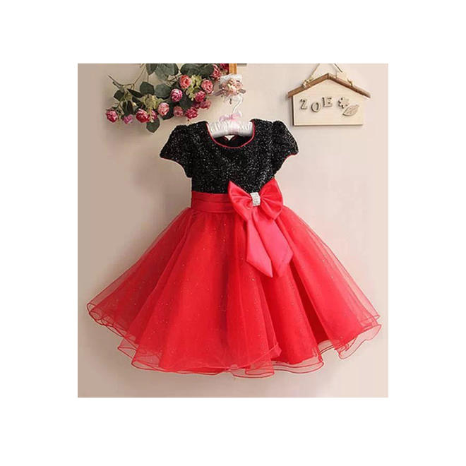 Kids Girls Round Neck Bow Decorated Soft Pretty Dress - C3986ZWKGD