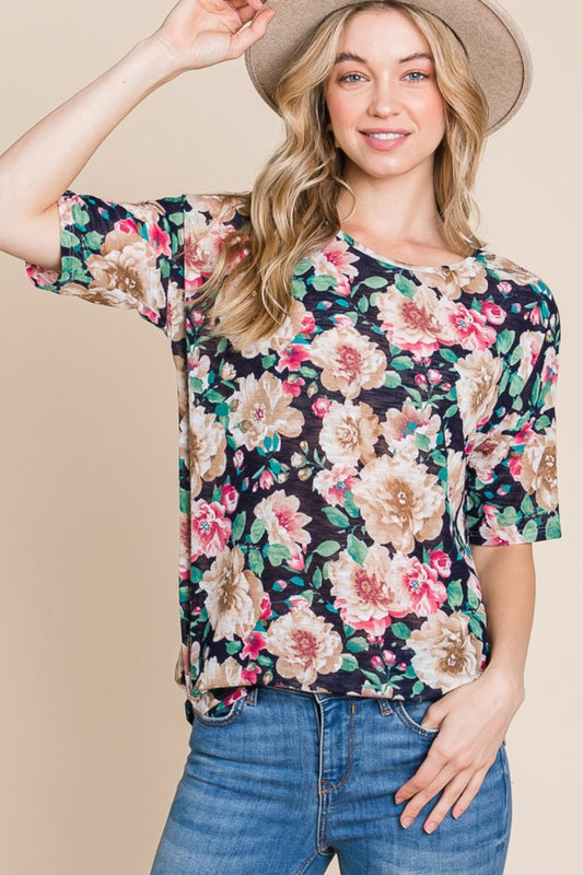 Women's BOMBOM Floral Round Neck T-Shirt