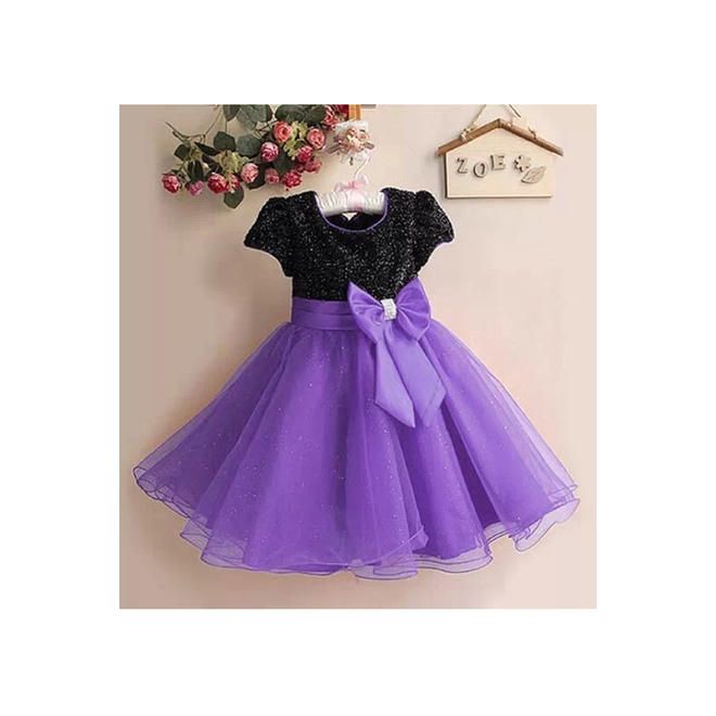 Kids Girls Round Neck Bow Decorated Soft Pretty Dress - C3986ZWKGD