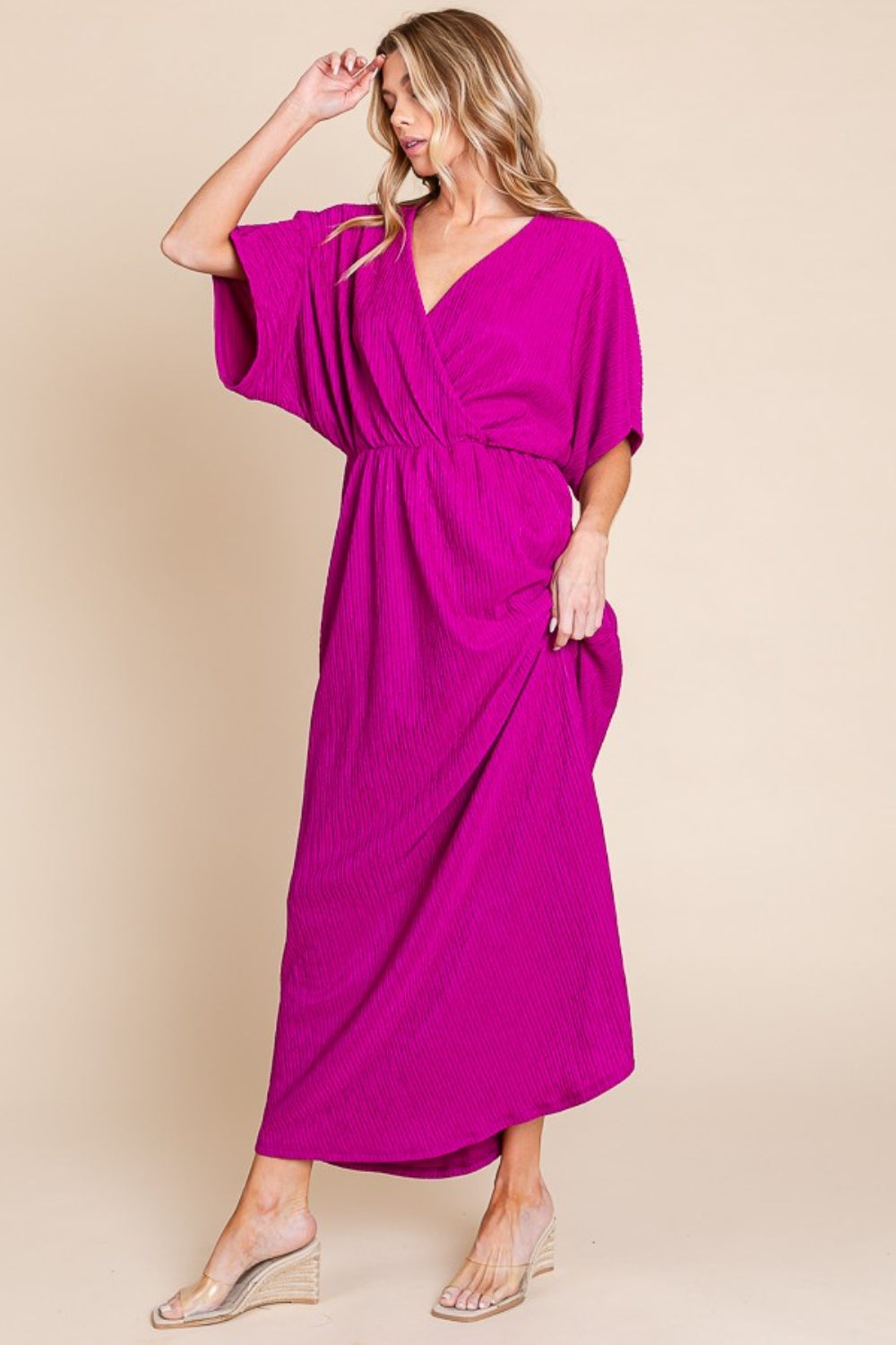 Women's BOMBOM Surplice Maxi Dress with Pockets