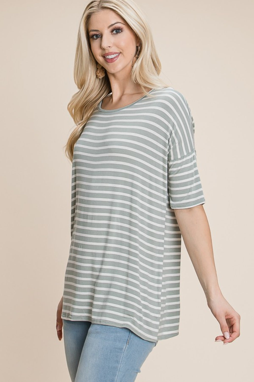 Women's BOMBOM Striped Round Neck T-Shirt