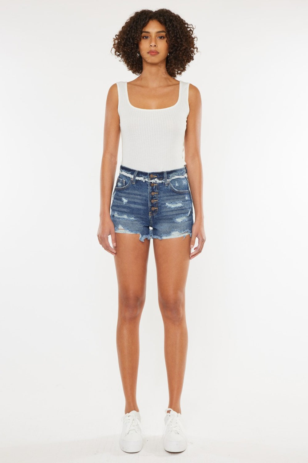 Women's Kancan Distressed Button Fly Denim Shorts