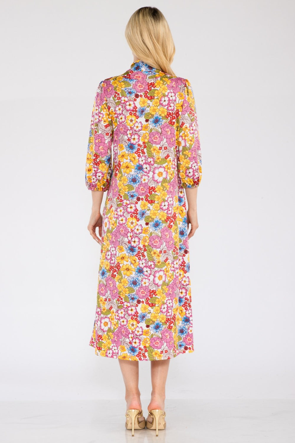 Women's Celeste Full Size Floral Midi Dress with Bow Tied