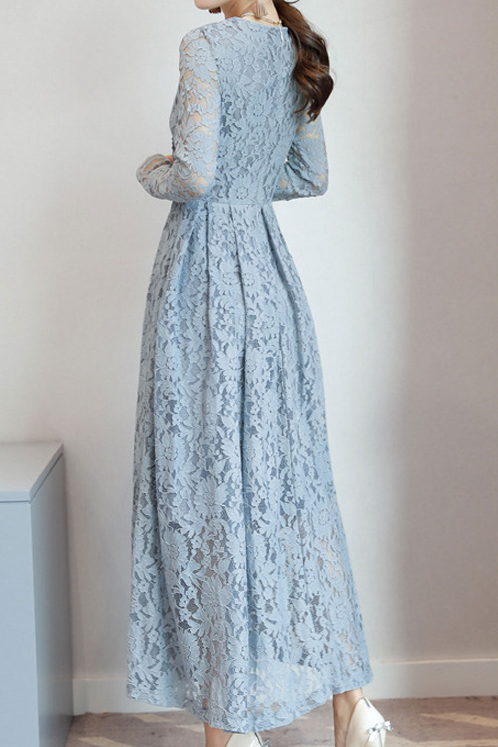 Women Lace Decorated Long Sleeve Dress - C2281JPD