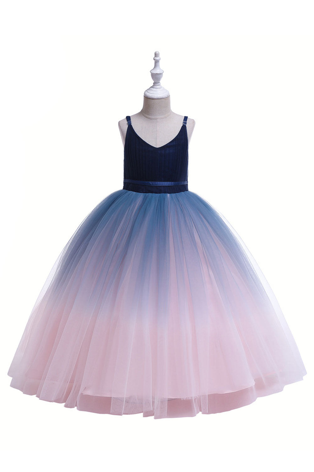 Kids Girls Spectacular Strap Neck Sleeveless Solid Pattern Lovely Fluffy Skirt Dress - KGD116592