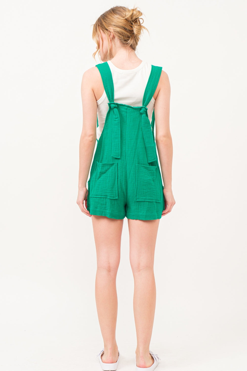 Women's And The Why Button Up Tie Back Sleeveless Romper