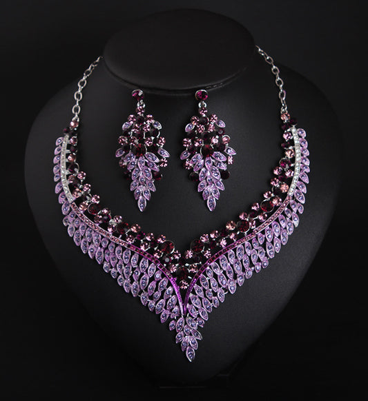 New Crystal Statement Necklace Earrings Set Fashion Women Rhinestone Choker Jewelry Sets