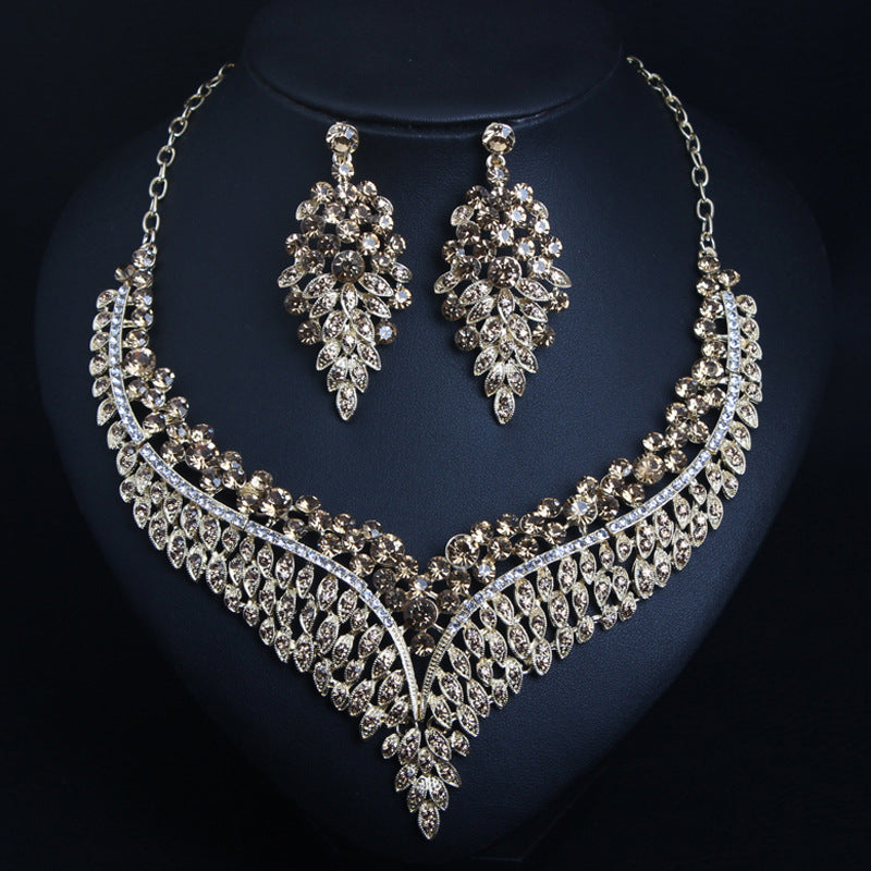 New Crystal Statement Necklace Earrings Set Fashion Women Rhinestone Choker Jewelry Sets