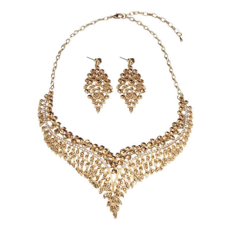 New Crystal Statement Necklace Earrings Set Fashion Women Rhinestone Choker Jewelry Sets