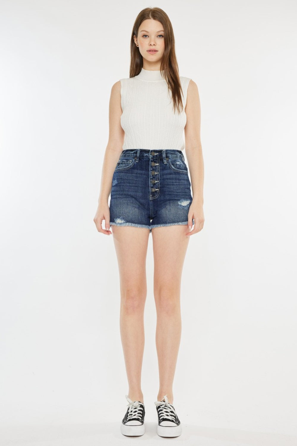 Women's Kancan Raw Hem Button Fly Denim Shorts