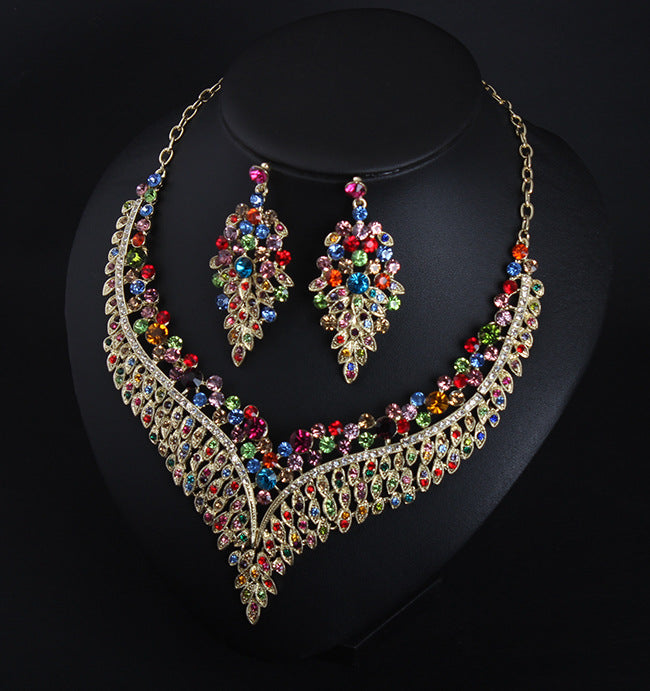 New Crystal Statement Necklace Earrings Set Fashion Women Rhinestone Choker Jewelry Sets