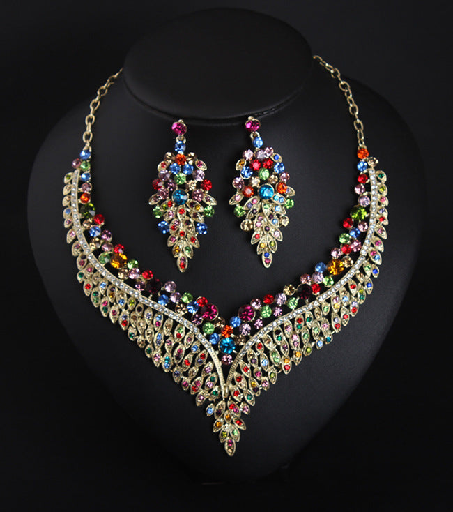 New Crystal Statement Necklace Earrings Set Fashion Women Rhinestone Choker Jewelry Sets