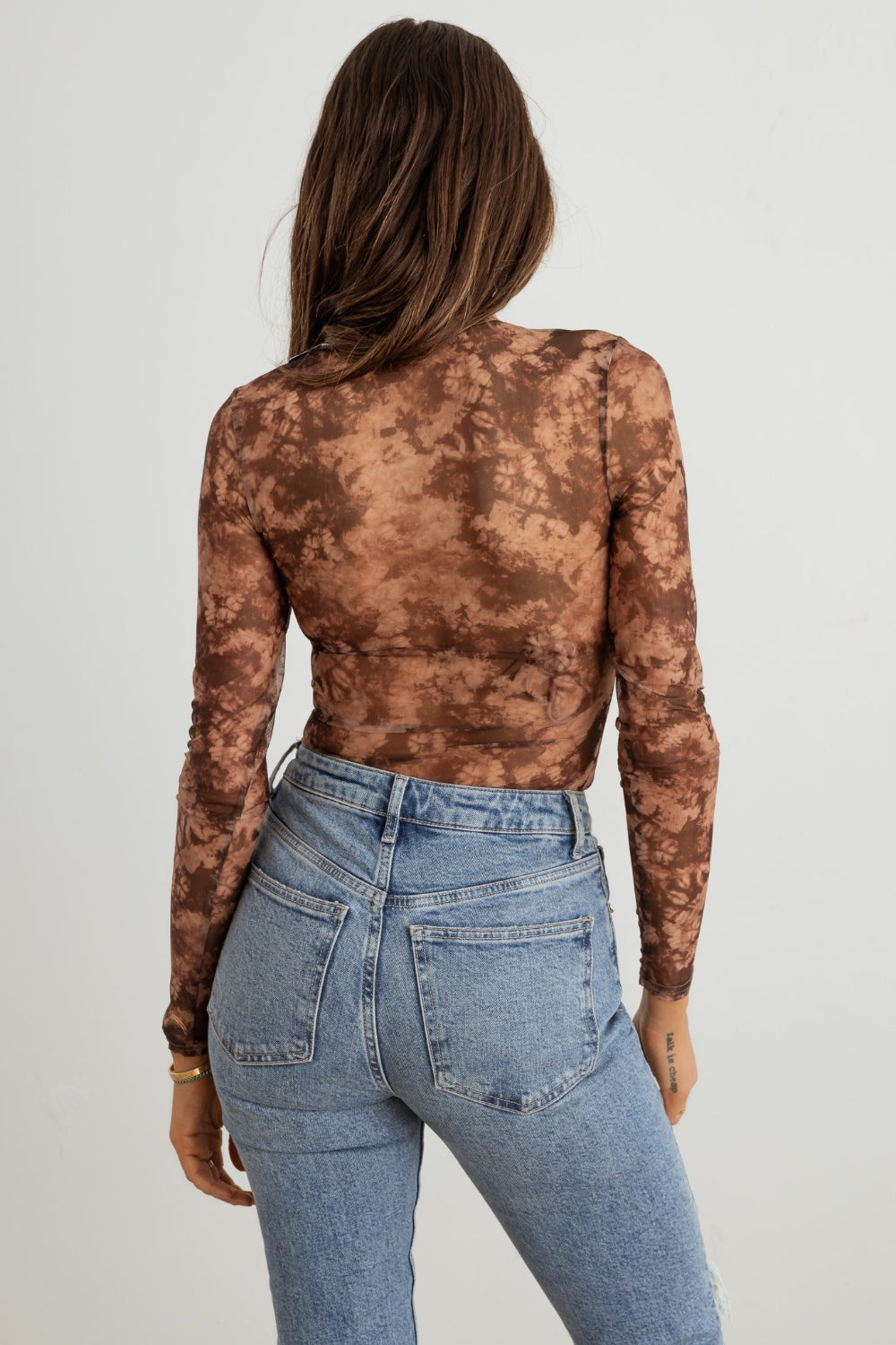 Women's HERA COLLECTION Abstract Mesh Lace-Up Long Sleeve Bodysuit