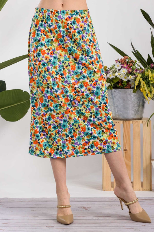 Women's Celeste Full Size Floral A-Line Midi Skirt