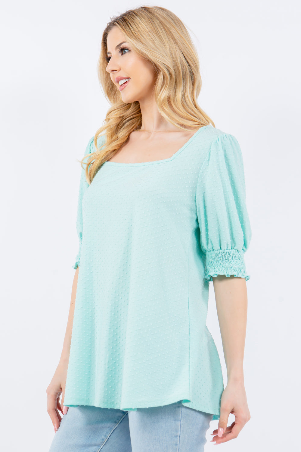 Women's Celeste Full Size Swiss Dot Puff Sleeve Top