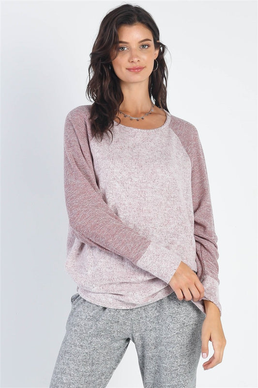 Women's Cherish Apparel Round Neck Long Sleeve Contrast Top