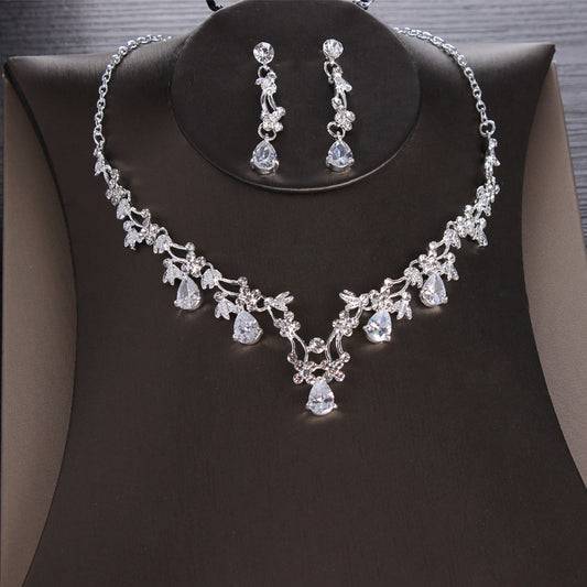 Bridal jewelry zircon necklace earrings Korean style wedding dress wedding crown tiara accessories set