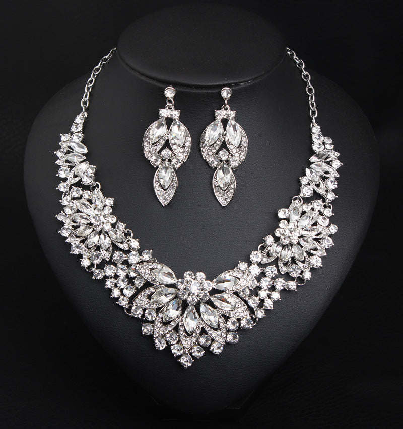 American exaggerated crystal gemstone flower necklace decorative set