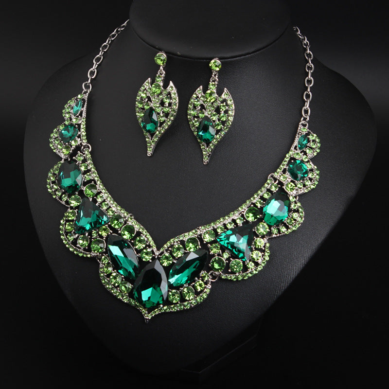 American exaggerated gemstone collarbone necklace earrings set dress banquet fashion women's accessories