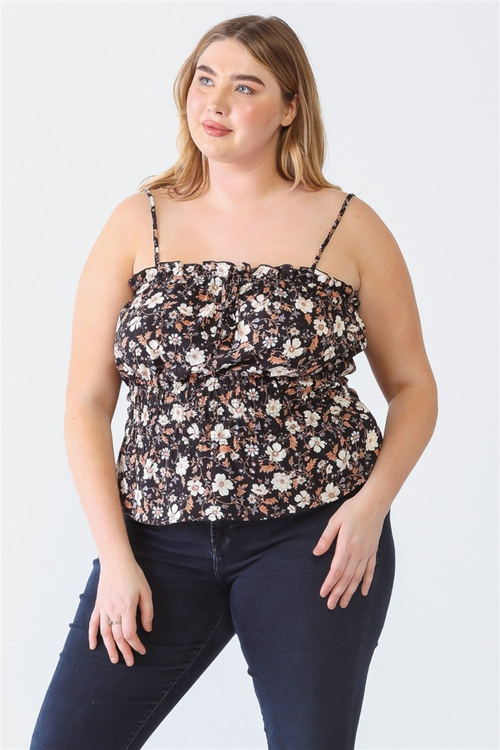 Women's Plus Size Frill Floral Square Neck Cami