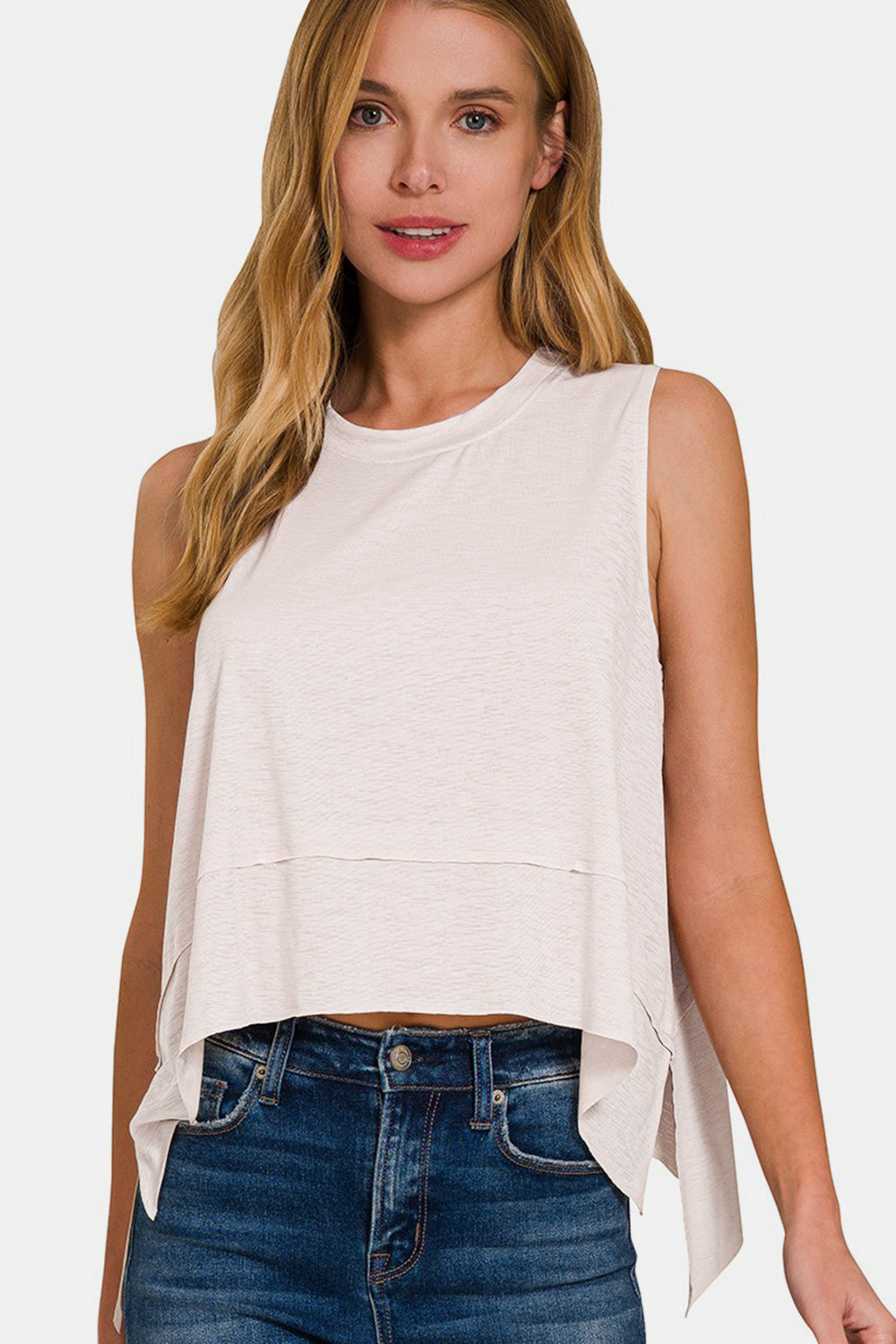 Women's Zenana Slit High-Low Round Neck Tank