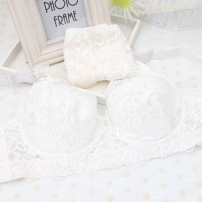 Ultra-thin full lace sexy thin cotton cup set bra plump large cup BC underwear female