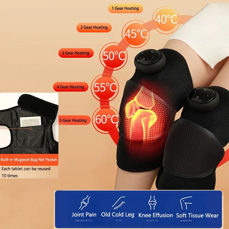 Electric Heating Therapy Knee Vibration Massager 3 in 1 Shoulder Knee Elbow Physiotherapy Warm Wrap Arthritis Pain Relief Pad