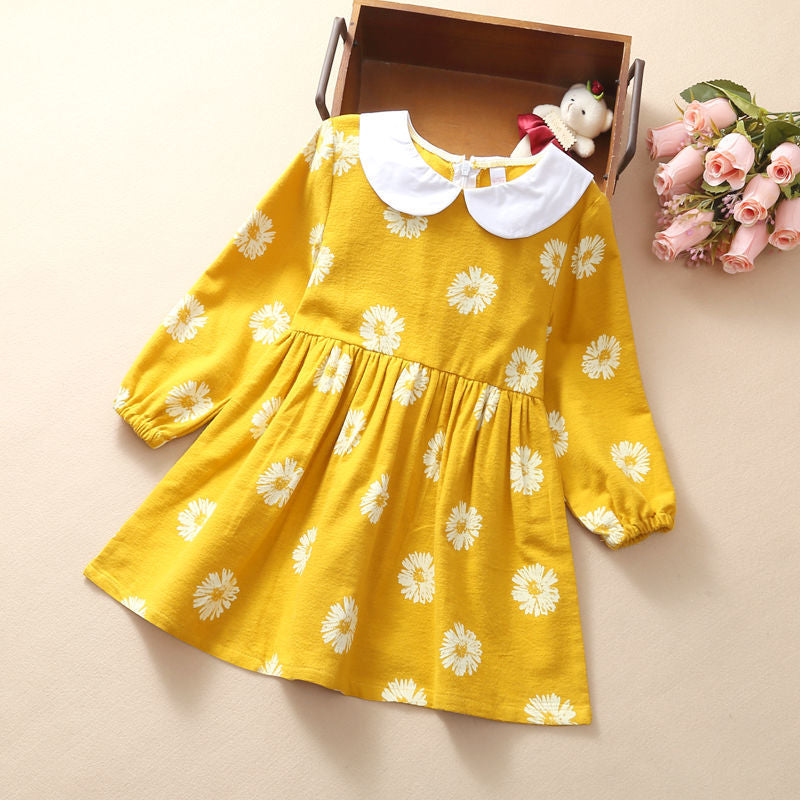 Girls Dress Cotton Spring Autumn Long Sleeve Casual Printed Flower Dresses - BTGD8470