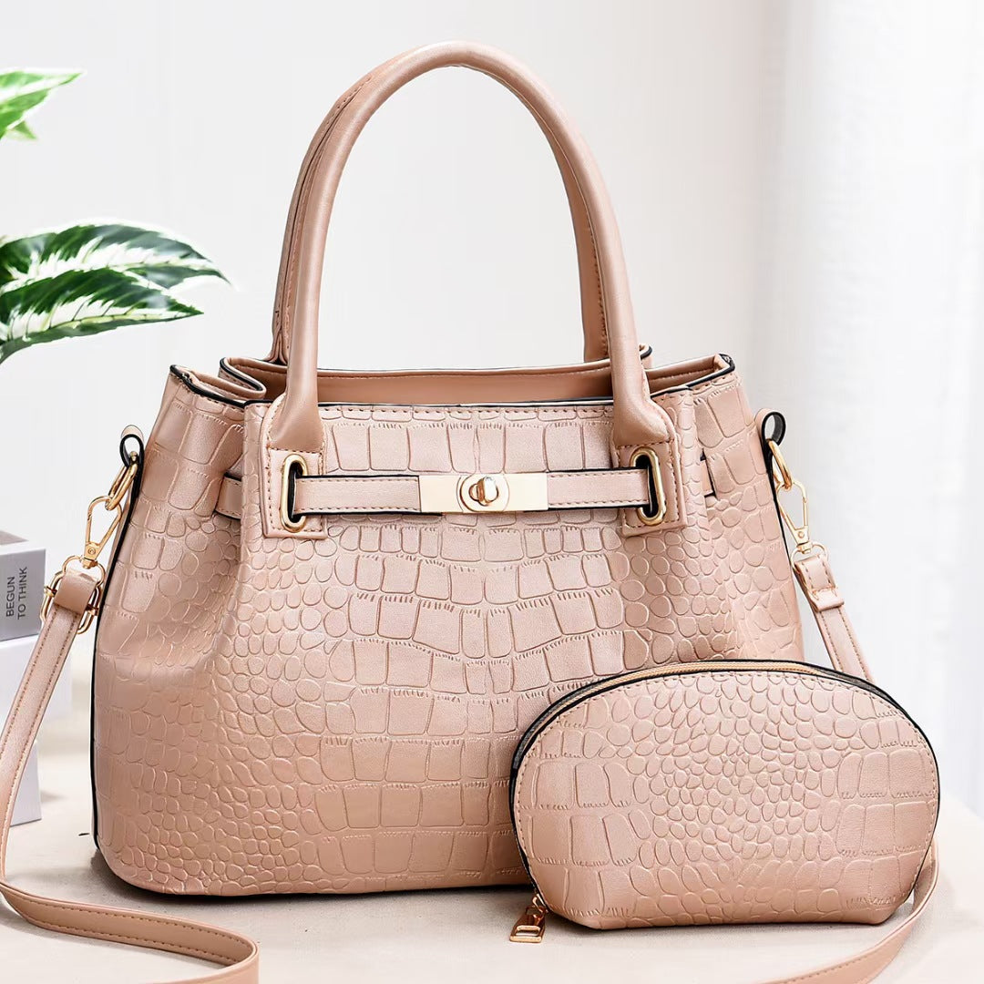 New Trendy Fashion Two-piece Set Embossed Crocodile Pattern One Shoulder Crossbody Large Capacity Handbag