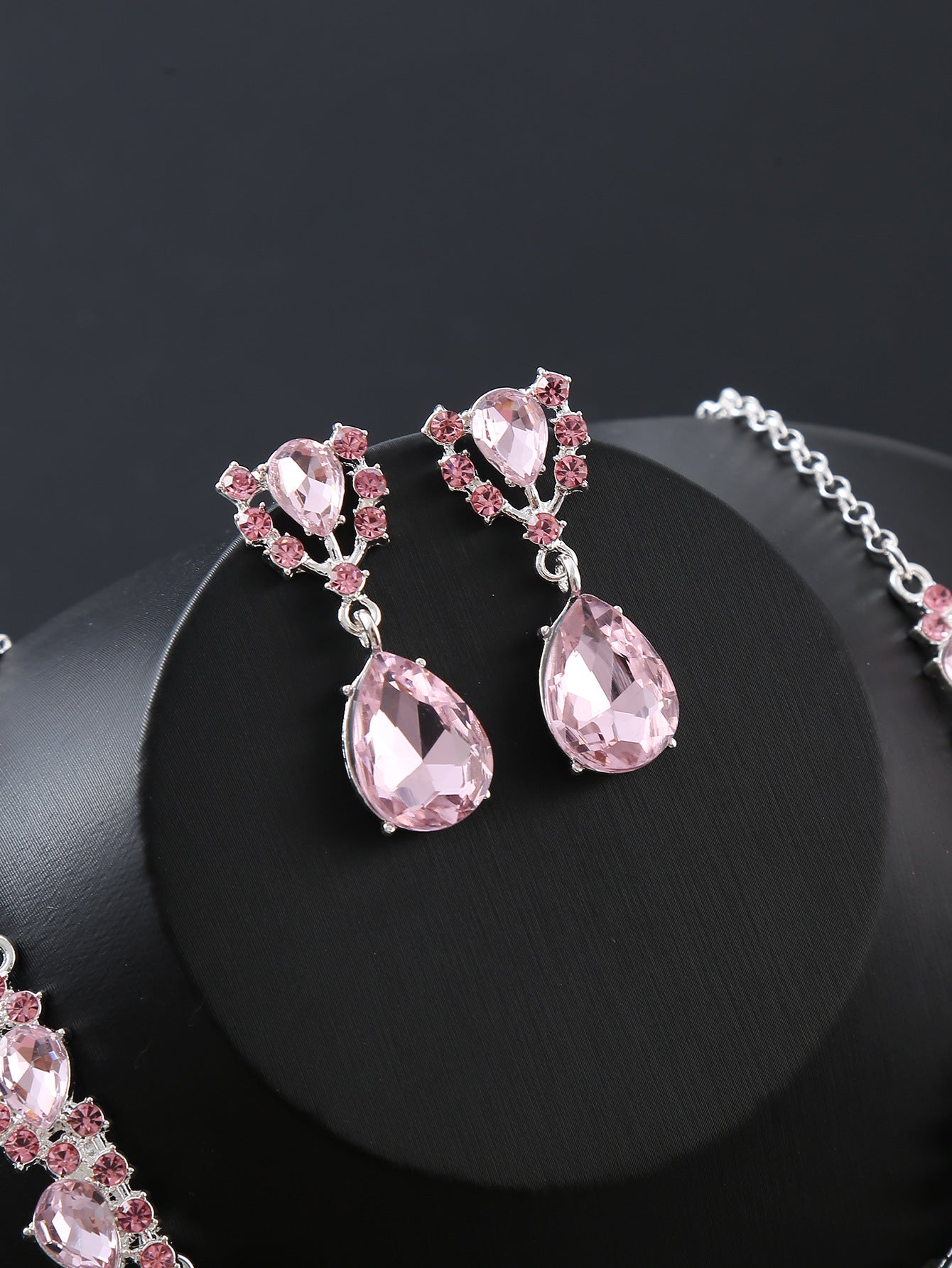 2pcs Women's Exaggerated Rhinestone Inlaid Necklace And Earring Set, Suitable For Bridal Wedding Party Evening Dress Accessories