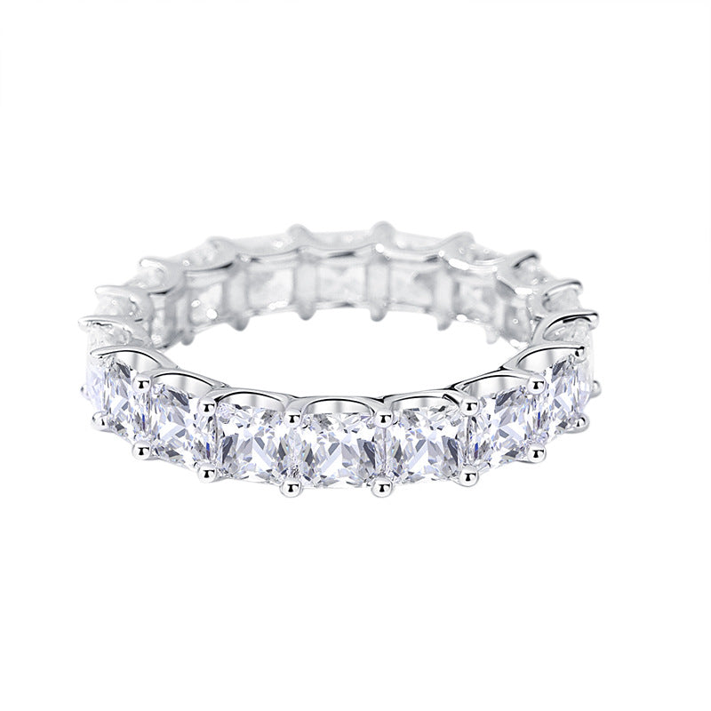 Square row diamond ring women's s925 sterling silver light luxury versatile zircon ring bracelet