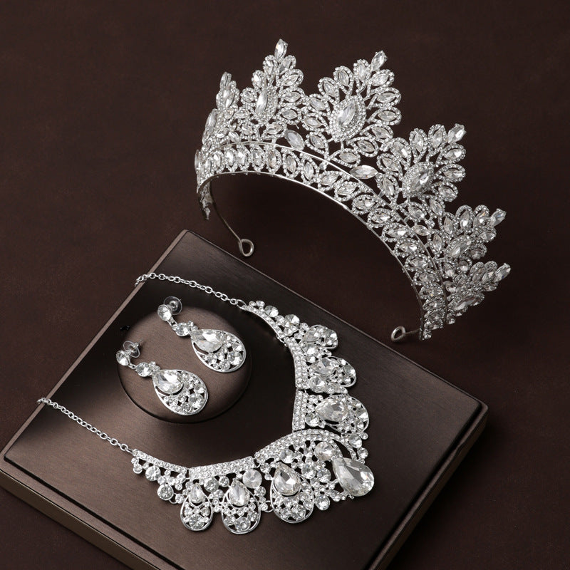 Retro atmosphere bridal headwear crown main wedding dress hair accessories women's necklace earrings wedding three-piece set