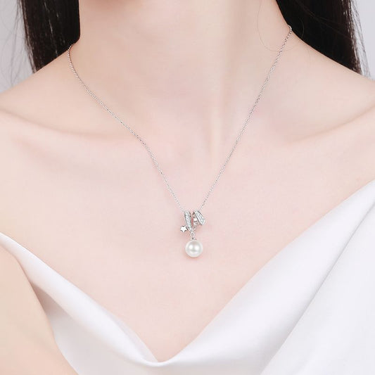 Fashion Luxury Elegant Moissanite Diamond-set Cross Star 8mm Pearl Necklace Women s925 Silver Party Charms Jewelry