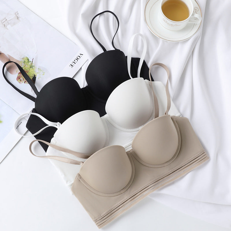 Seamless half cup underwear for women with small breasts, gathered to show big thin style, side breasts and anti-sagging autumn soft steel ring bra