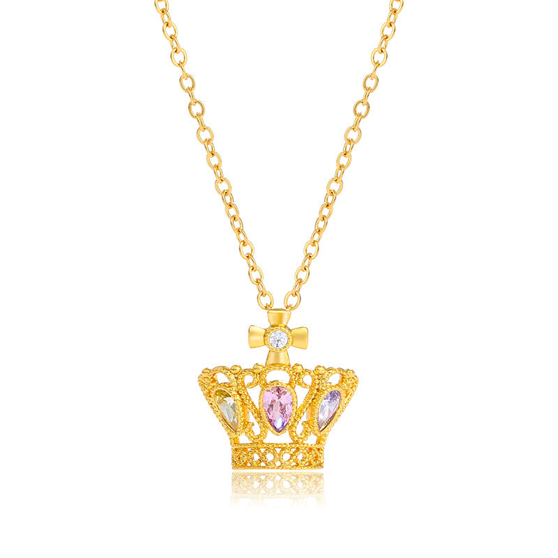 Jewelry fashion light luxury exquisite crown sweater chain niche design colorful artificial gemstone necklace jewelry