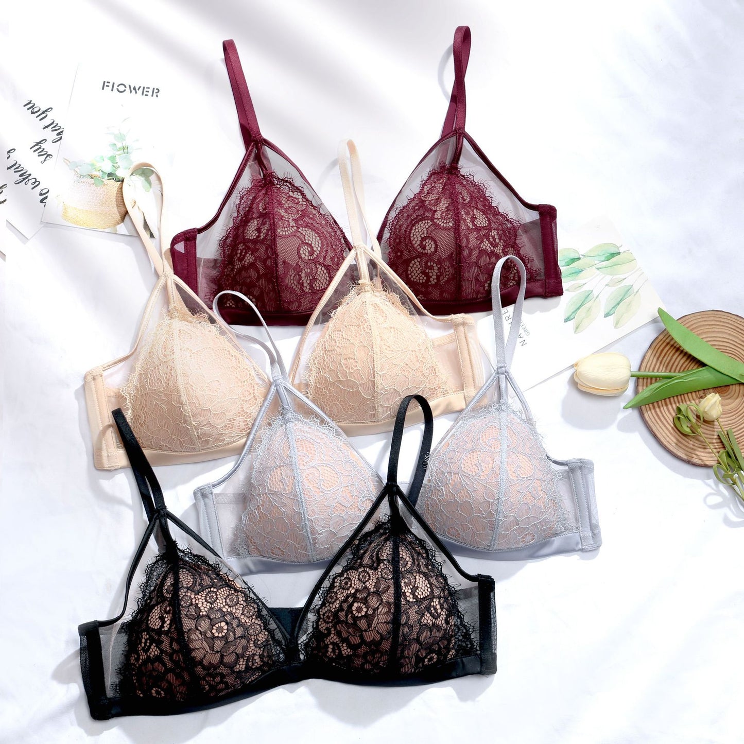 Sexy lace bra without steel ring underwear women small chest push up bra women thin women