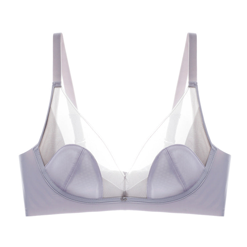 Women Ultra-Thin Big Breasts Appear Smaller Seamless Satin Jelly Strip Soft Support Bra