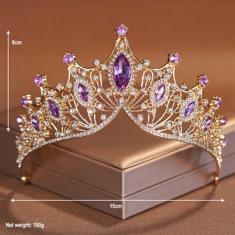 Purple Diamond  Retro Atmosphere Crown Wedding Bridal Tiara Dress Necklace Three-piece Wedding Accessories