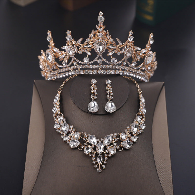 Luxury bridal jewelry three-piece set wedding crown tiara necklace earrings set wedding dress accessories