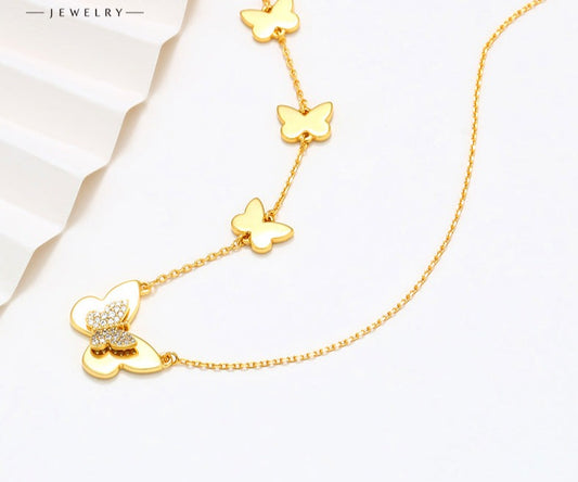 Jewelry plated 24K gold alloy butterfly necklace jewelry women's European and American niche fashion temperament clavicle chain