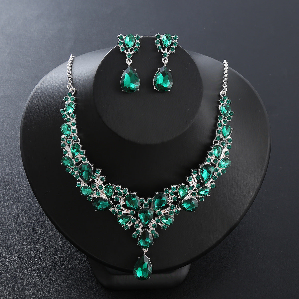 2pcs Women's Exaggerated Rhinestone Inlaid Necklace And Earring Set, Suitable For Bridal Wedding Party Evening Dress Accessories