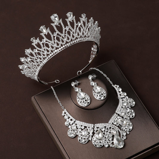 Wedding Crown Bridal Tiara Necklace Three-piece Luxurious Women's High-end Crown