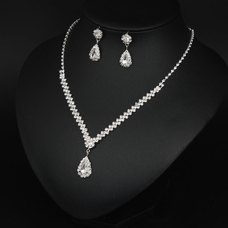 Luxury Water Drop Jewelry Set Charm Silver Color Wedding Dangle Earrings Trendy White Zircon Chain Necklace