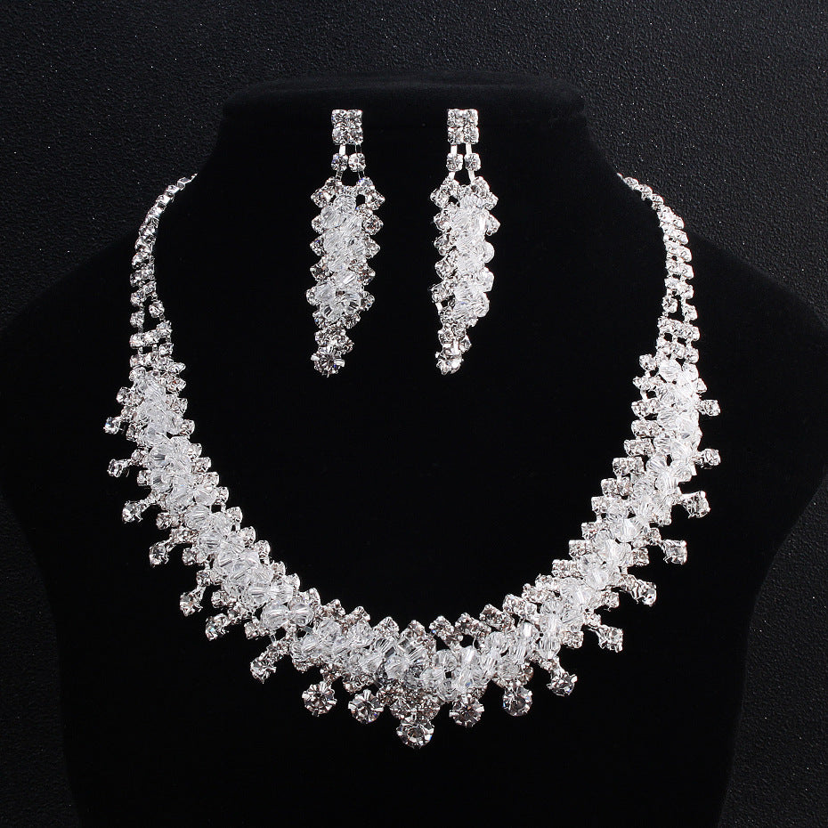 American new bridal jewelry exaggerated crystal light luxury necklace and earrings set niche design