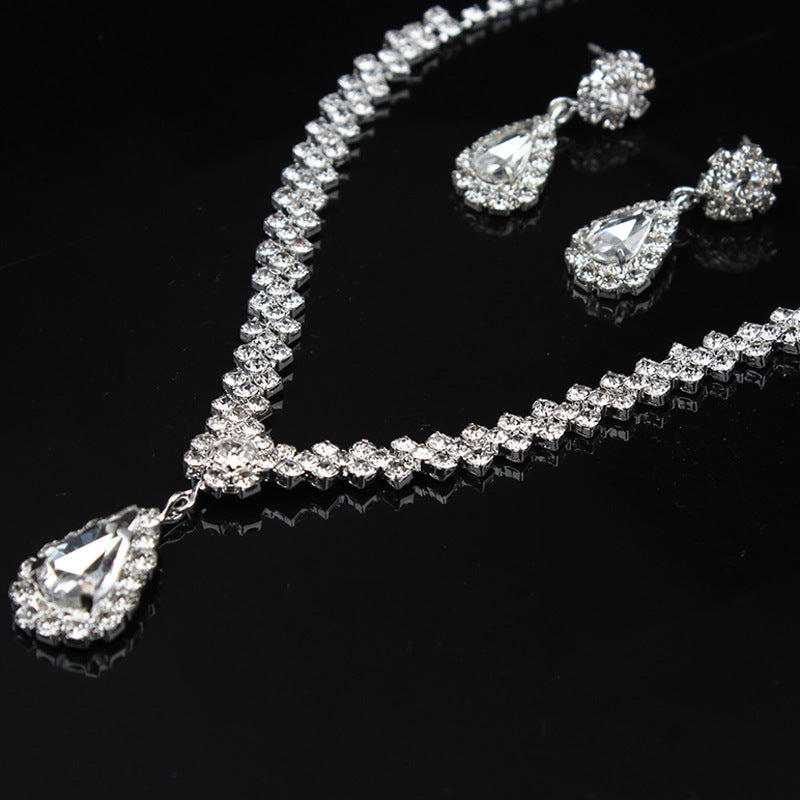 Luxury Water Drop Jewelry Set Charm Silver Color Wedding Dangle Earrings Trendy White Zircon Chain Necklace