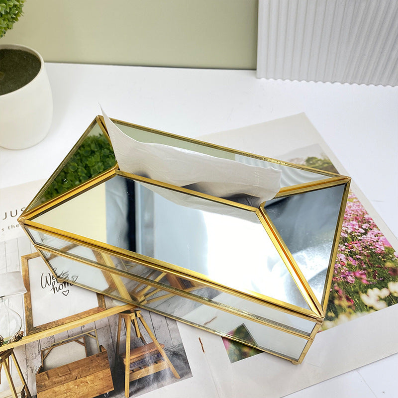 Brass Glass Office Toilet Kitchen Napkin Holder Car Storage Living Room Coffee Table Organizer Trump Decorative