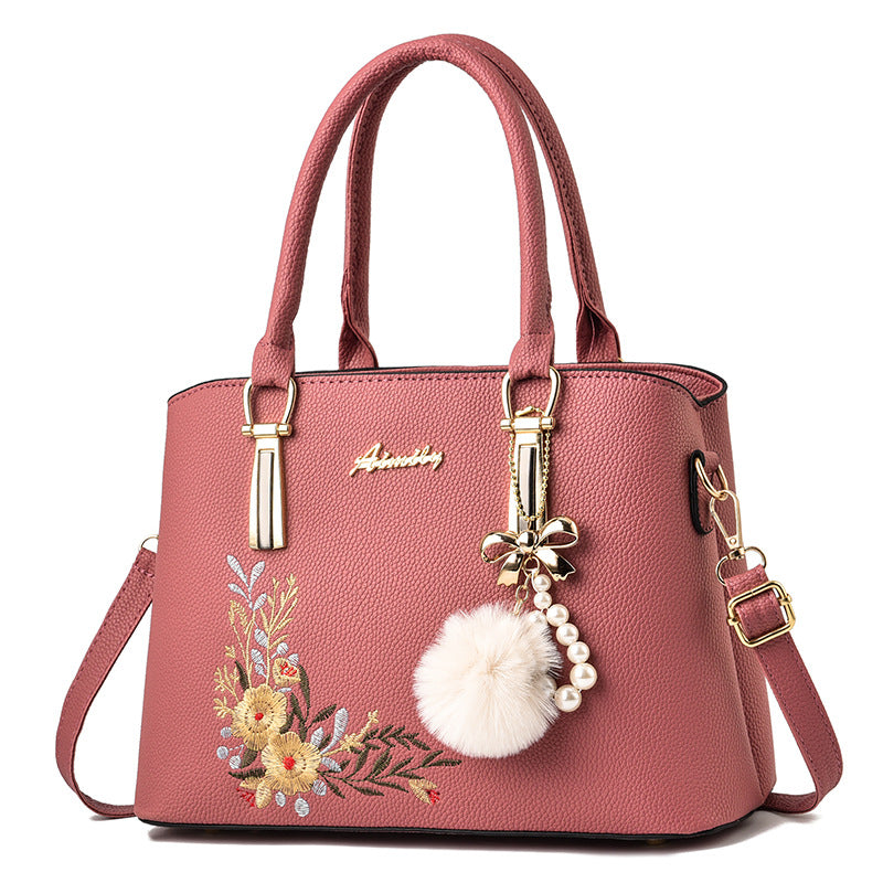 American Retro Trendy Fashion Embroidered Fur Ball Accessories One Shoulder Crossbody Handbag