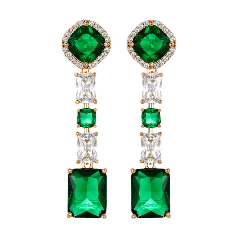 American Fashion New Earrings Simple Geometric Light Luxury Emerald Earrings for Women