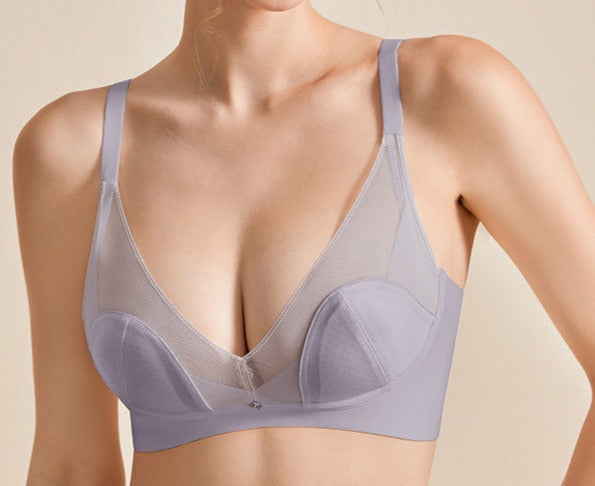 Women Ultra-Thin Big Breasts Appear Smaller Seamless Satin Jelly Strip Soft Support Bra